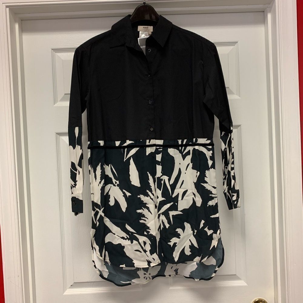 Fuzzi Black Cotton Tunic Italy sz 40 4 NWT